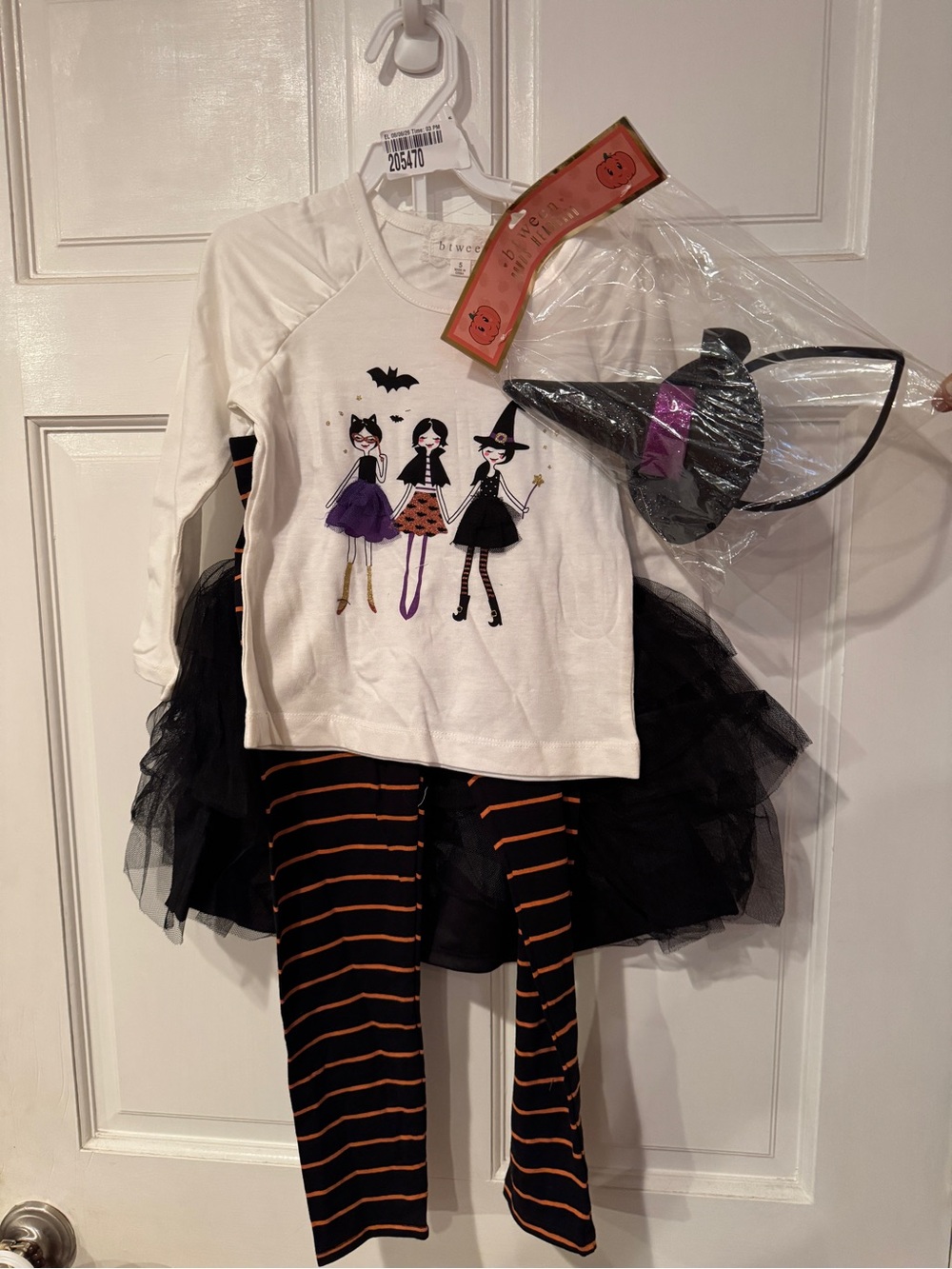 White & Black Halloween Kids Costume Set with Witch Hat